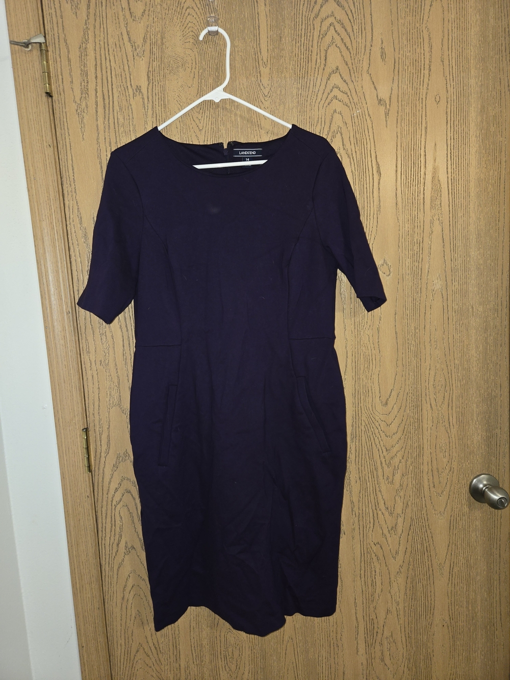 Lands' End Purple Short-Sleeve Midi Sheath Dress